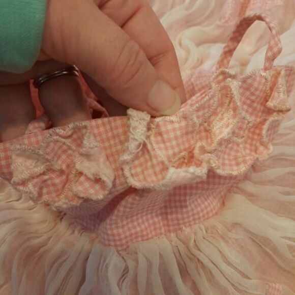 Vtg Handmade Baby/Toddler Dress - Pink Gingham & White Sheer w/ Appliques - Picture 11 of 11
